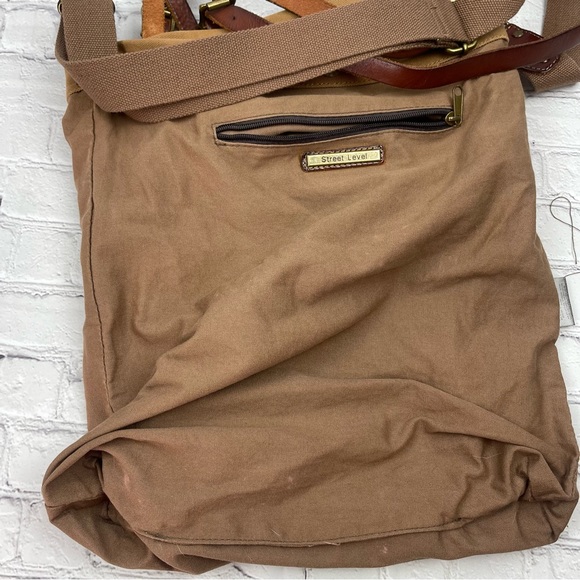 Canvas Tote Bag Men Women Messenger Crossbody Shoulder Large Bag Leather Straps - Picture 7 of 16